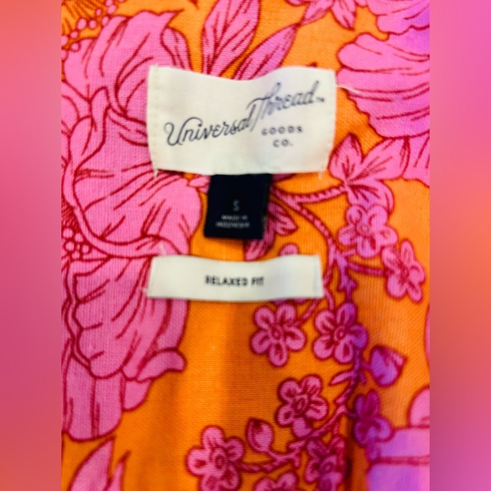 Universal Thread Vibrant Pink and Orange button down shirt women small tropical - Picture 6 of 7